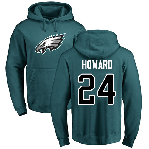 Men Philadelphia Eagles #24 Jordan Howard Green Name and Number Logo NFL Pullover Hoodie Sweatshirts